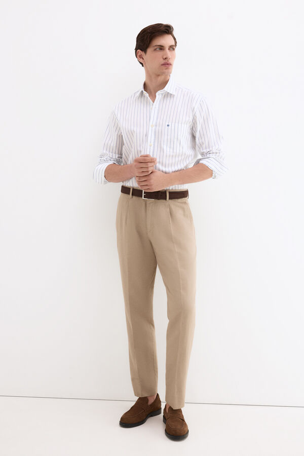 Pedro del Hierro Camisa &agrave;s riscas em tecido italiano Azul