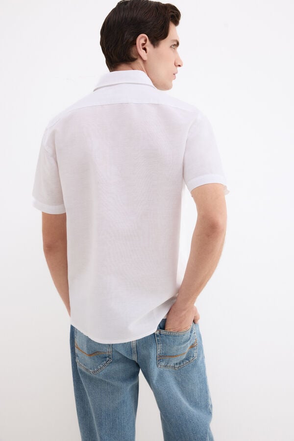 Pedro del Hierro Camisa lisa em linho e algod&atilde;o Branco