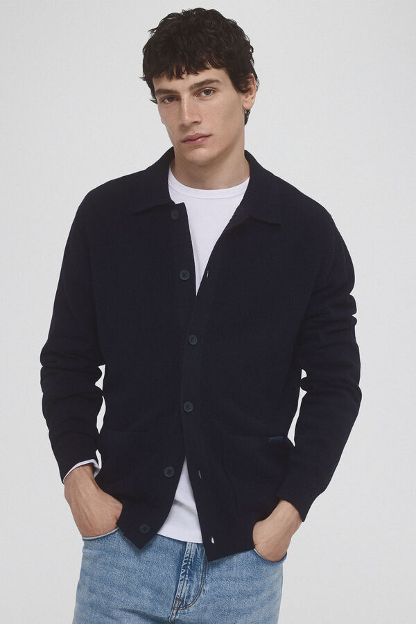 Pedro del Hierro C&aacute;rdigan punto algod&oacute;n cuello polo botones Azul