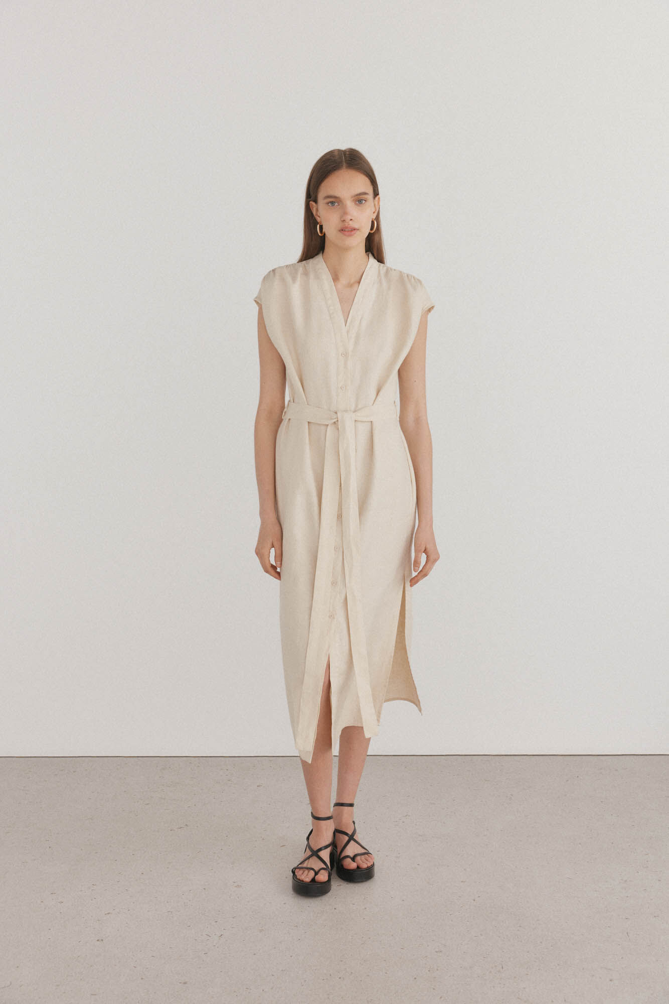 Pedro del Hierro Vestido t&uacute;nica de linho com cinto