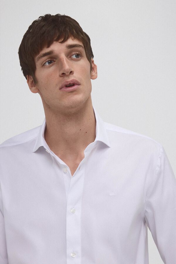 Pedro del Hierro Camisa de fato lisa f&aacute;cil de engomar Branco