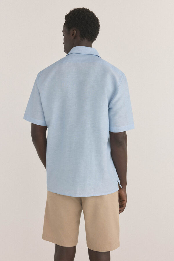 Pedro del Hierro Camiseta manga curta em tecido linho Azul