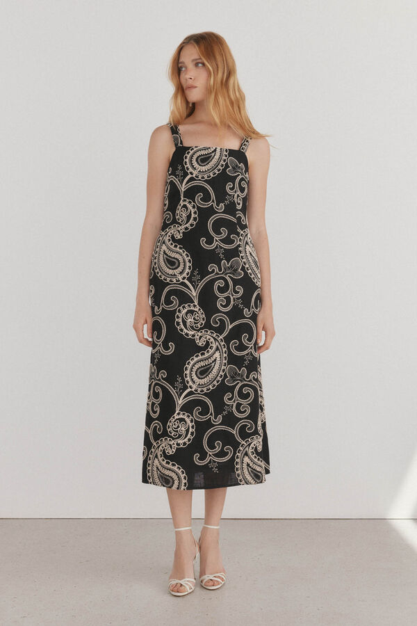 Pedro del Hierro Vestido bordado recto Negro