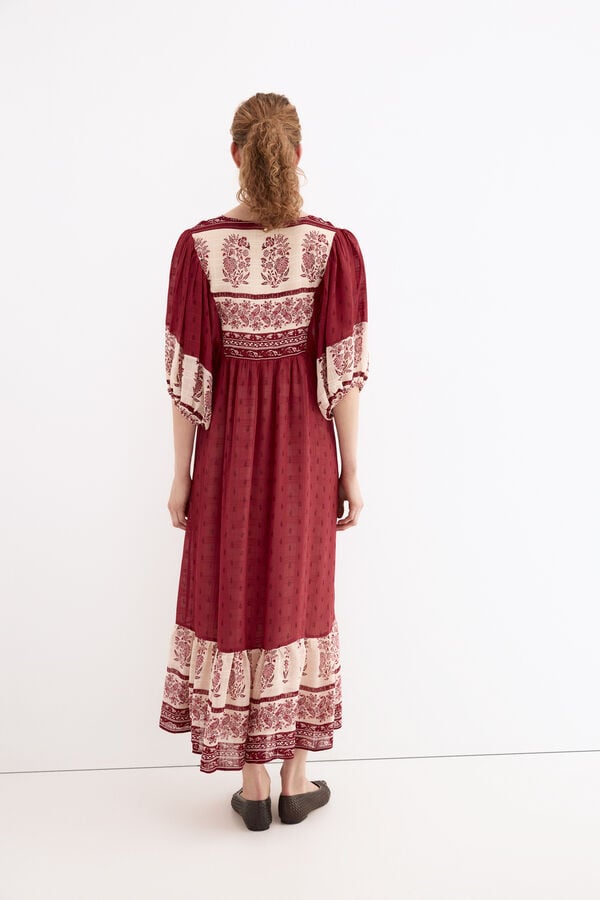 Pedro del Hierro Vestido t&uacute;nica estampado floral Bordeaux