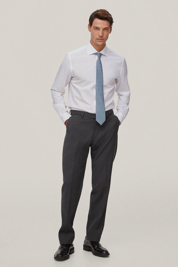 Pedro del Hierro Camisa social lisa em popelina non-iron e resistente a n&oacute;doas Branco