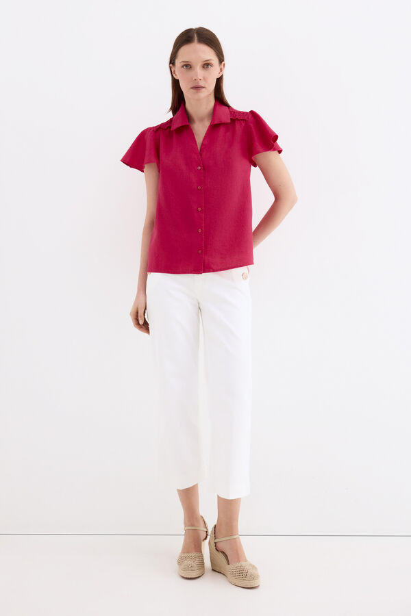 Pedro del Hierro Blusa em linho de manga curta Rosa