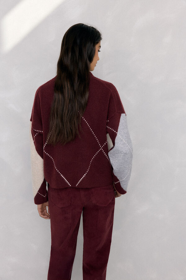 Pedro del Hierro Su&eacute;ter jacquard diamante Bordeaux