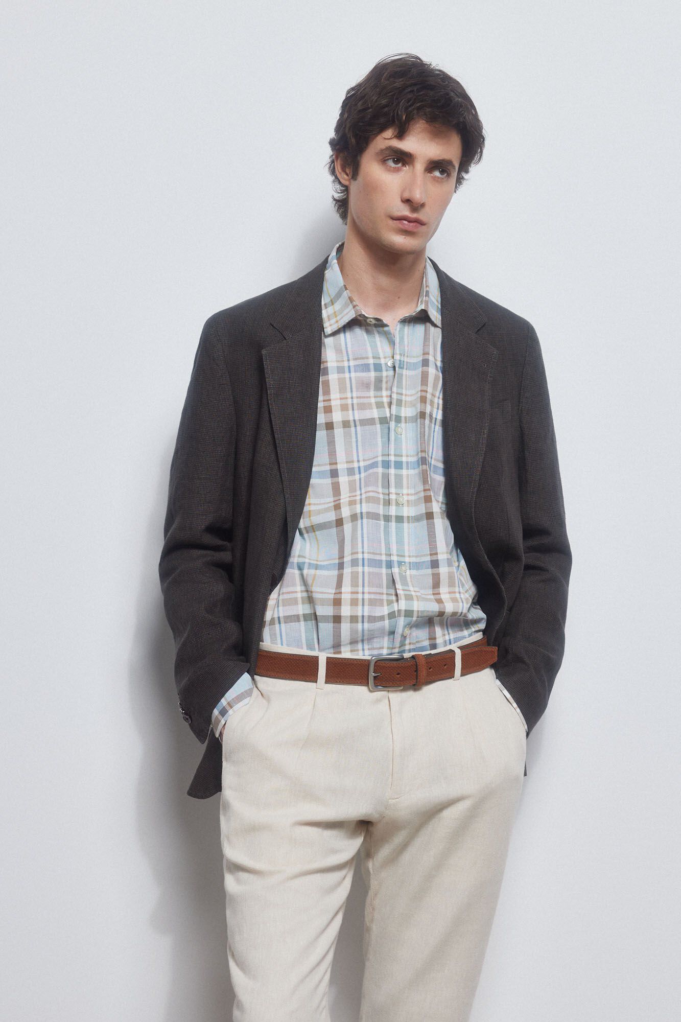 Pedro del Hierro Camisa xadrez tecido italiano