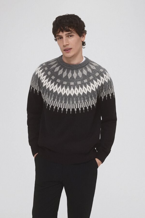 Pedro del Hierro Su&eacute;ter de l&atilde; de Natal com gola redonda Preto