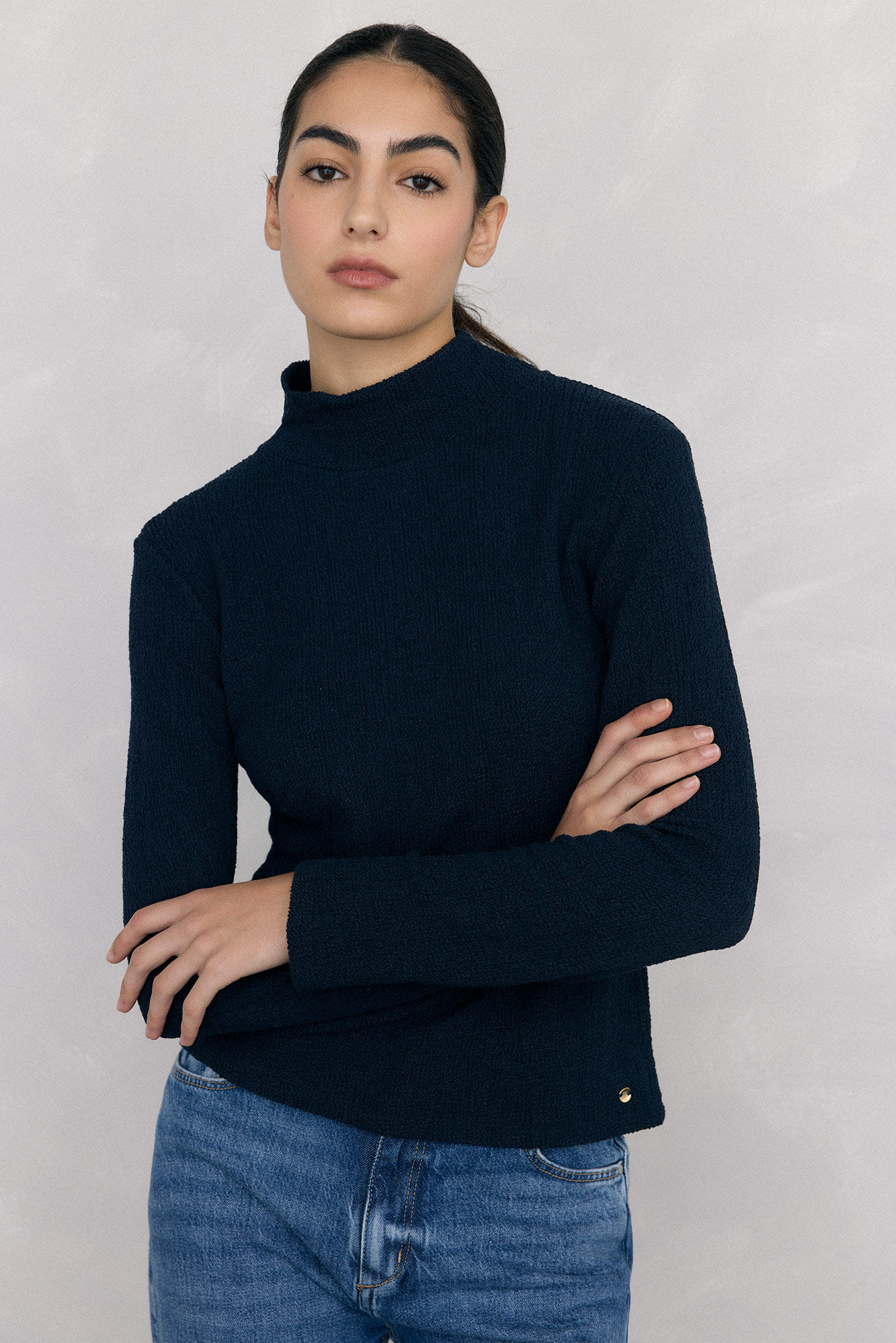 Pedro del Hierro T-shirt de gola alta amassada