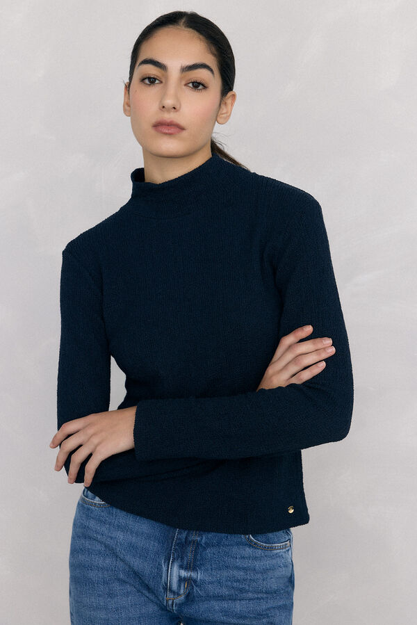 Pedro del Hierro Camiseta cuello alto arrugada Azul