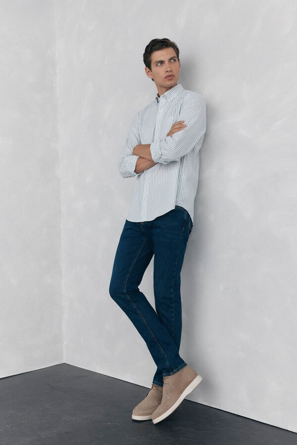 Pedro del Hierro Camisa oxford riscas sem ferro Azul