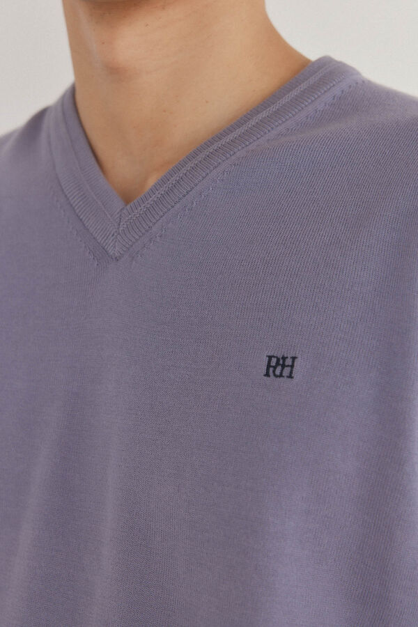 Pedro del Hierro Jersey punto fino algod&oacute;n premium cuello pico Morado