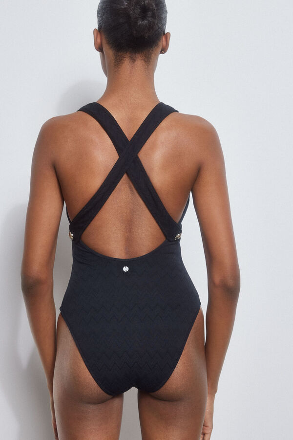 Pedro del Hierro Fato de banho minimalista com decote em V Preto