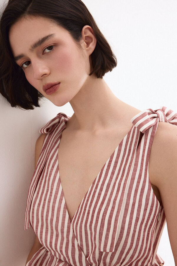 Pedro del Hierro Vestido comprido em linho com detalhes de la&ccedil;os Rosa