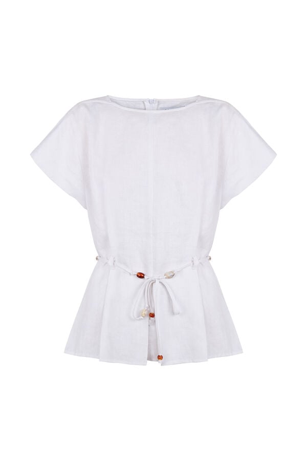 Pedro del Hierro Top em linho com cinto Branco