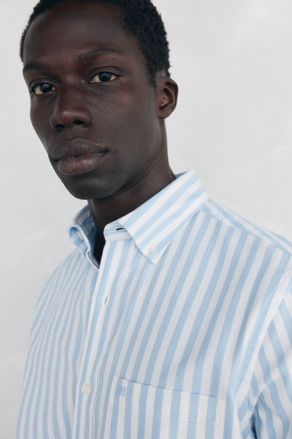 Pedro del Hierro Camisa Oxford Riscas Escovada Azul