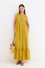 Pedro del Hierro Vestido rom&acirc;ntico bordado Amarelo
