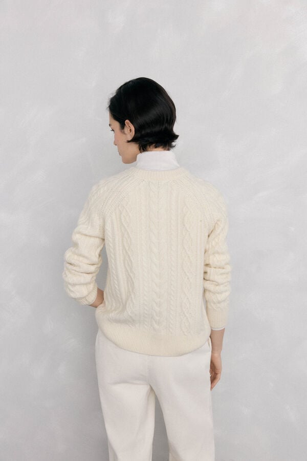 Pedro del Hierro Jersey lana premium ochos y trenzas Beige