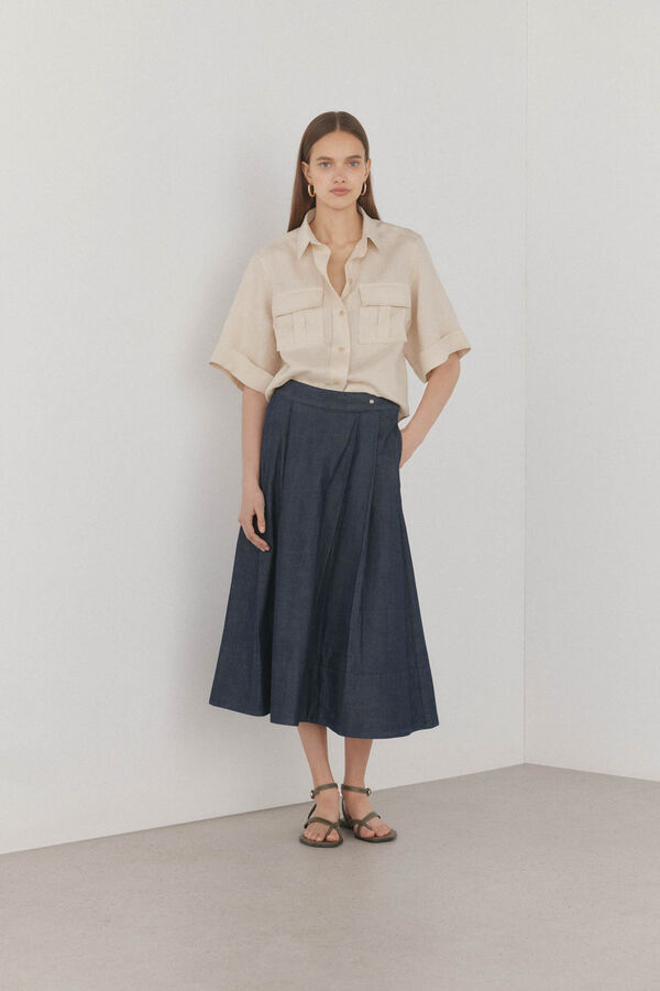 Pedro del Hierro Camisa manga corta lino Marr&oacute;n