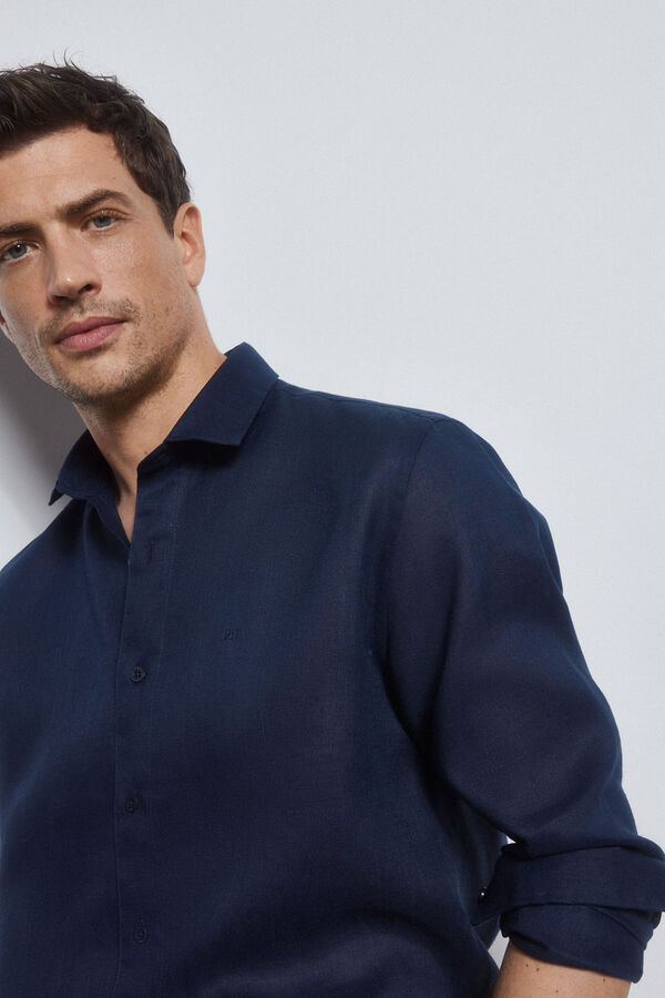 Pedro del Hierro Camisa ramio wrinkle free Azul