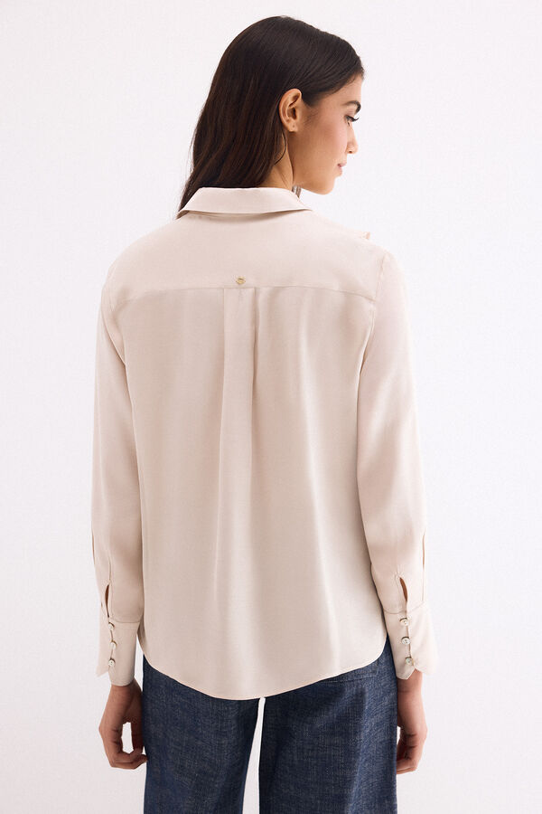 Pedro del Hierro Camisa com folho em cetim Beige