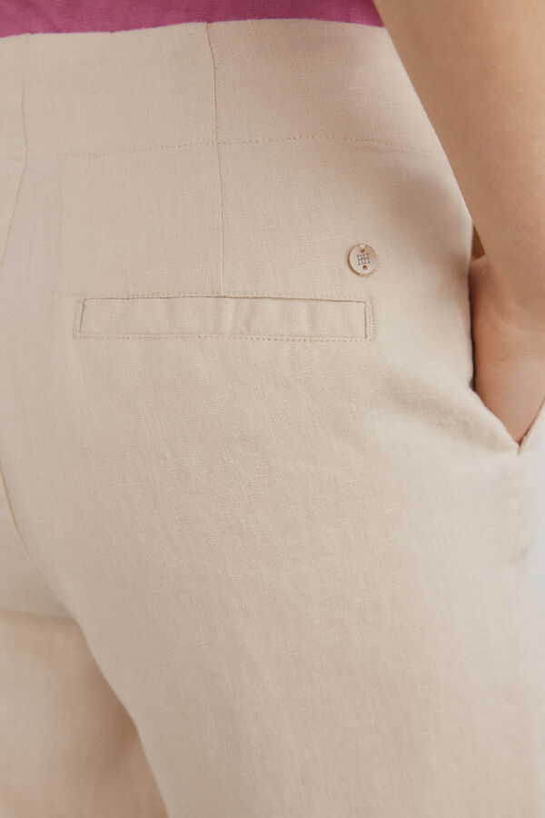 Pedro del Hierro Pantalones lino straight cropped Marr&oacute;n