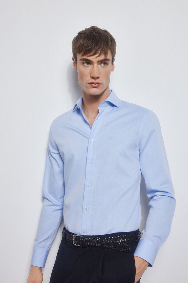 Pedro del Hierro Camisa vestir lisa estructura non iron + antimanchas Azul