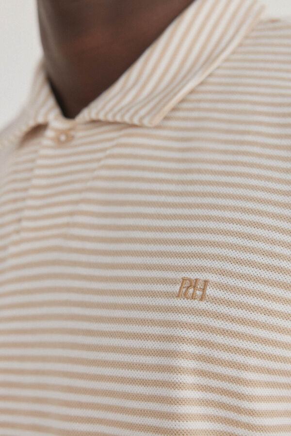 Pedro del Hierro Polo riscas gola aberta Beige