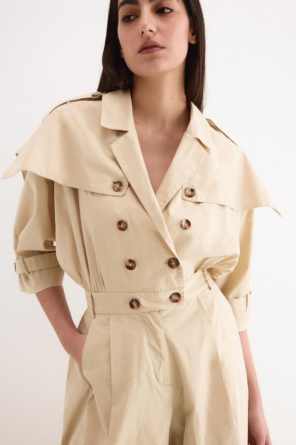 Pedro del Hierro Macac&atilde;o perna larga em gabardina Beige