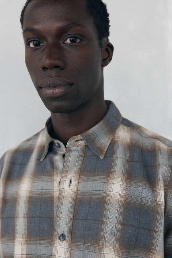 Pedro del Hierro Camisa xadrez tencel Cizento