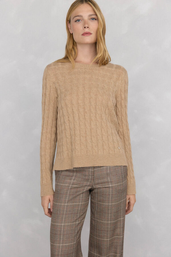 Pedro del Hierro Su&eacute;ter de oitos de l&atilde; merino Beige