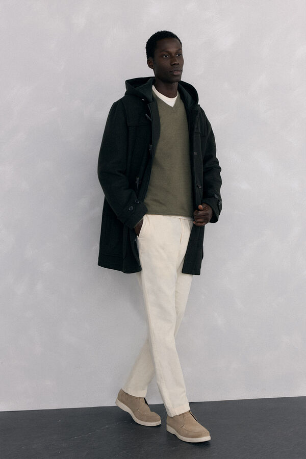 Pedro del Hierro Jersey cuello pico lana merino y cashmere Verde