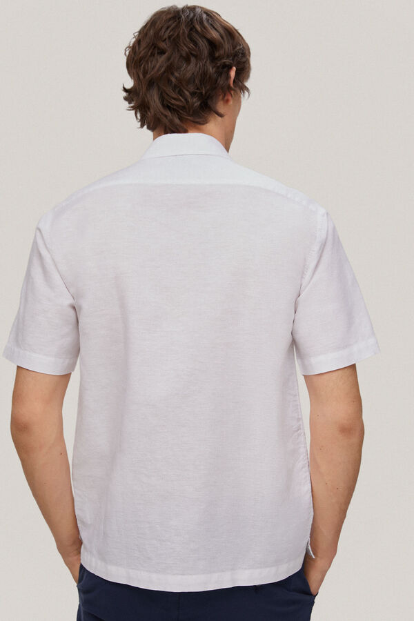 Pedro del Hierro Camisa de manga curta em linho liso de algodão Branco