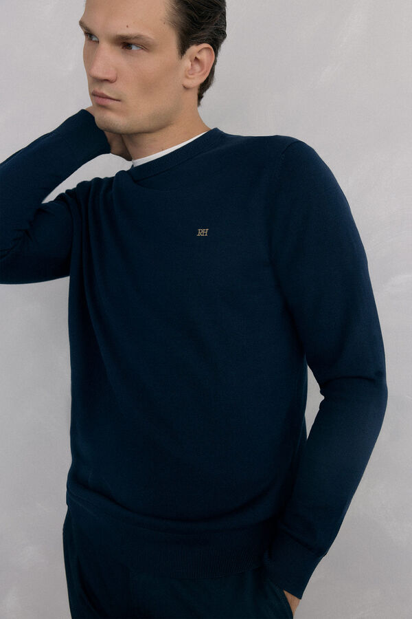 Pedro del Hierro Camisola gola caixa em malha de algod&atilde;o premium Azul