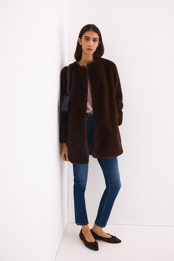 Pedro del Hierro Sobretudo de faux-fur Marrom