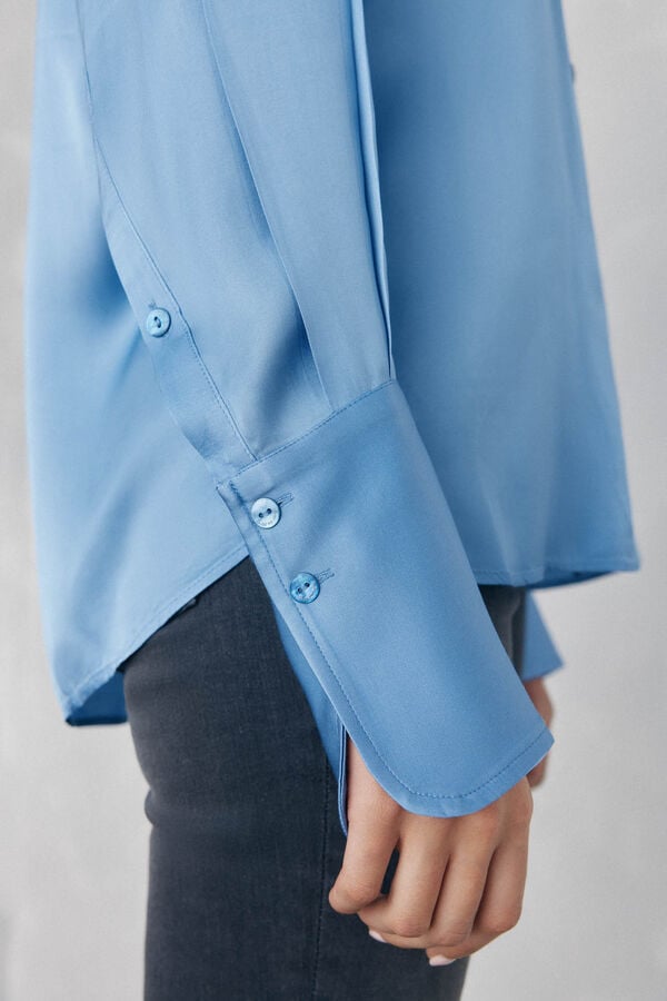 Pedro del Hierro Camisa sat&eacute;n lisa Azul