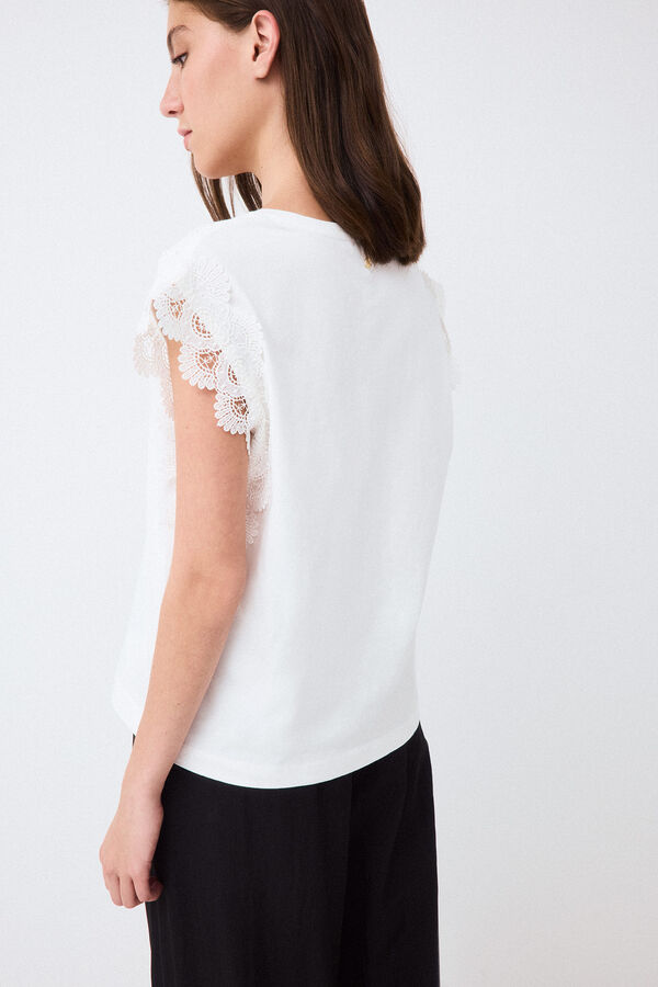 Pedro del Hierro T-shirt de manga em crochet Branco