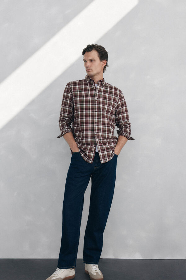 Pedro del Hierro Camisa cuadros Tencel Burdeos