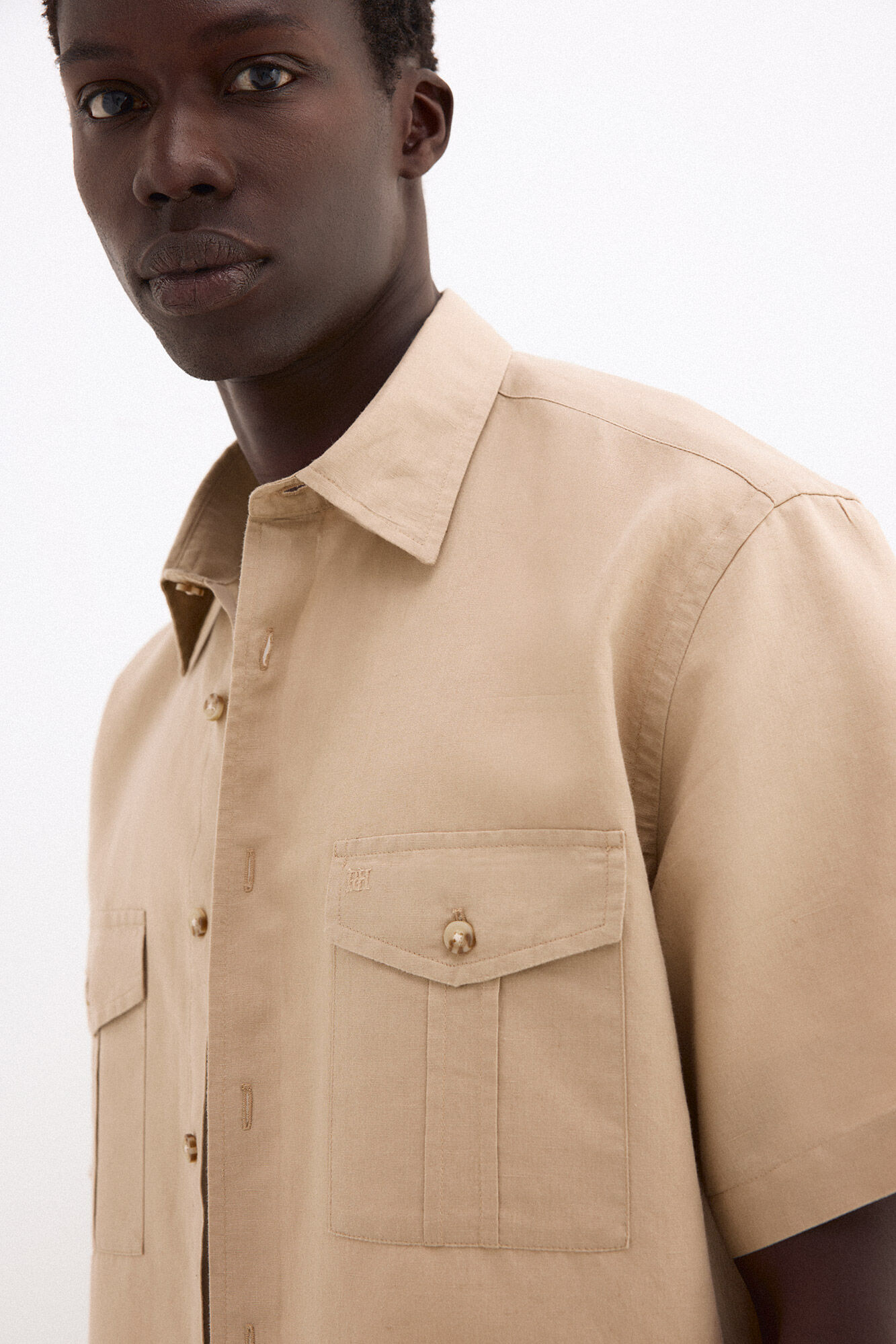 Pedro del Hierro Camisa manga curta em linho com bolsos