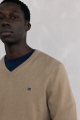 Pedro del Hierro Jersey cuello pico lana merino y cashmere Beige