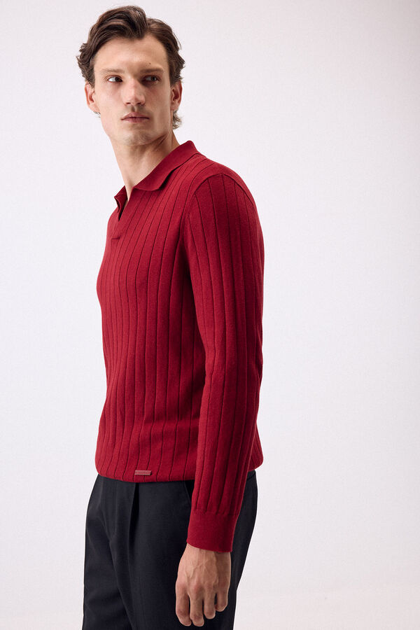 Pedro del Hierro Jersey de caxemira de seda e algod&atilde;o estruturado premium Bordeaux