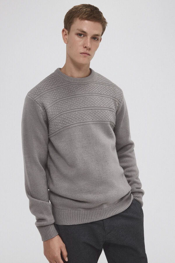 Pedro del Hierro Jersey lana fantas&iacute;a cuello redondo Gris