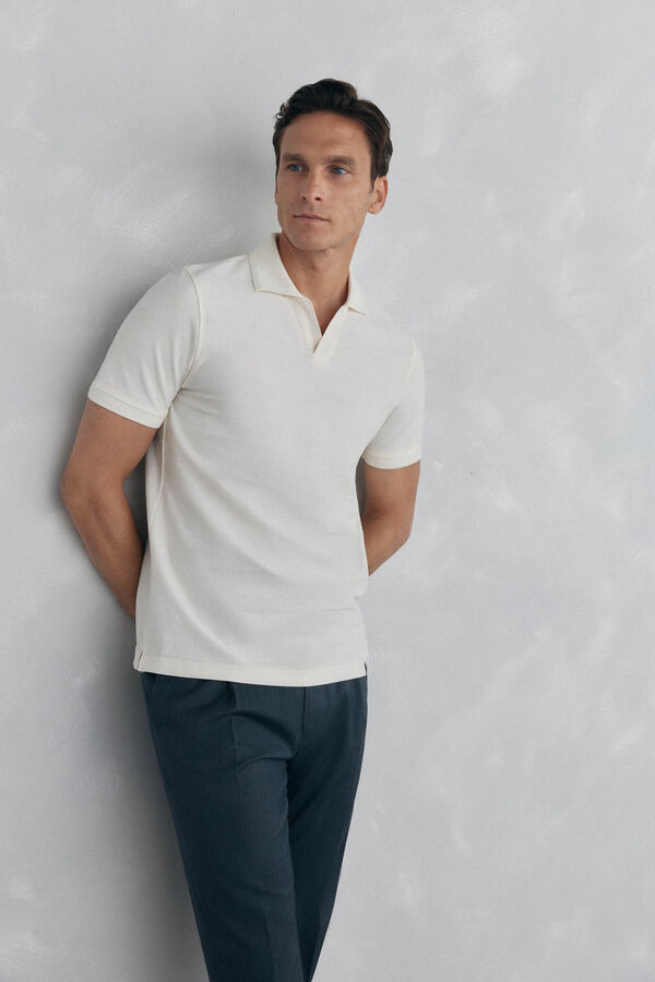 Pedro del Hierro Polo estrutura jacquard Ecru