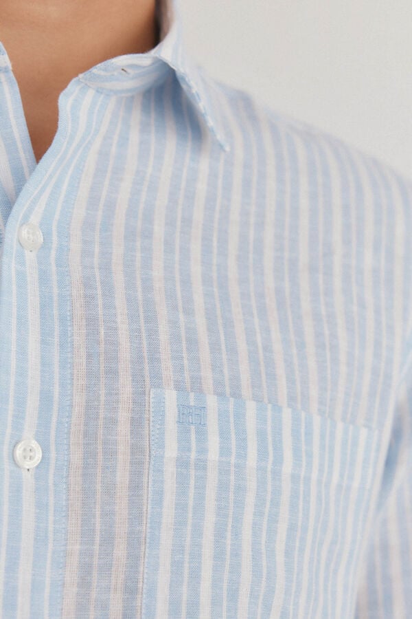 Pedro del Hierro Camisa riscas de linho Azul