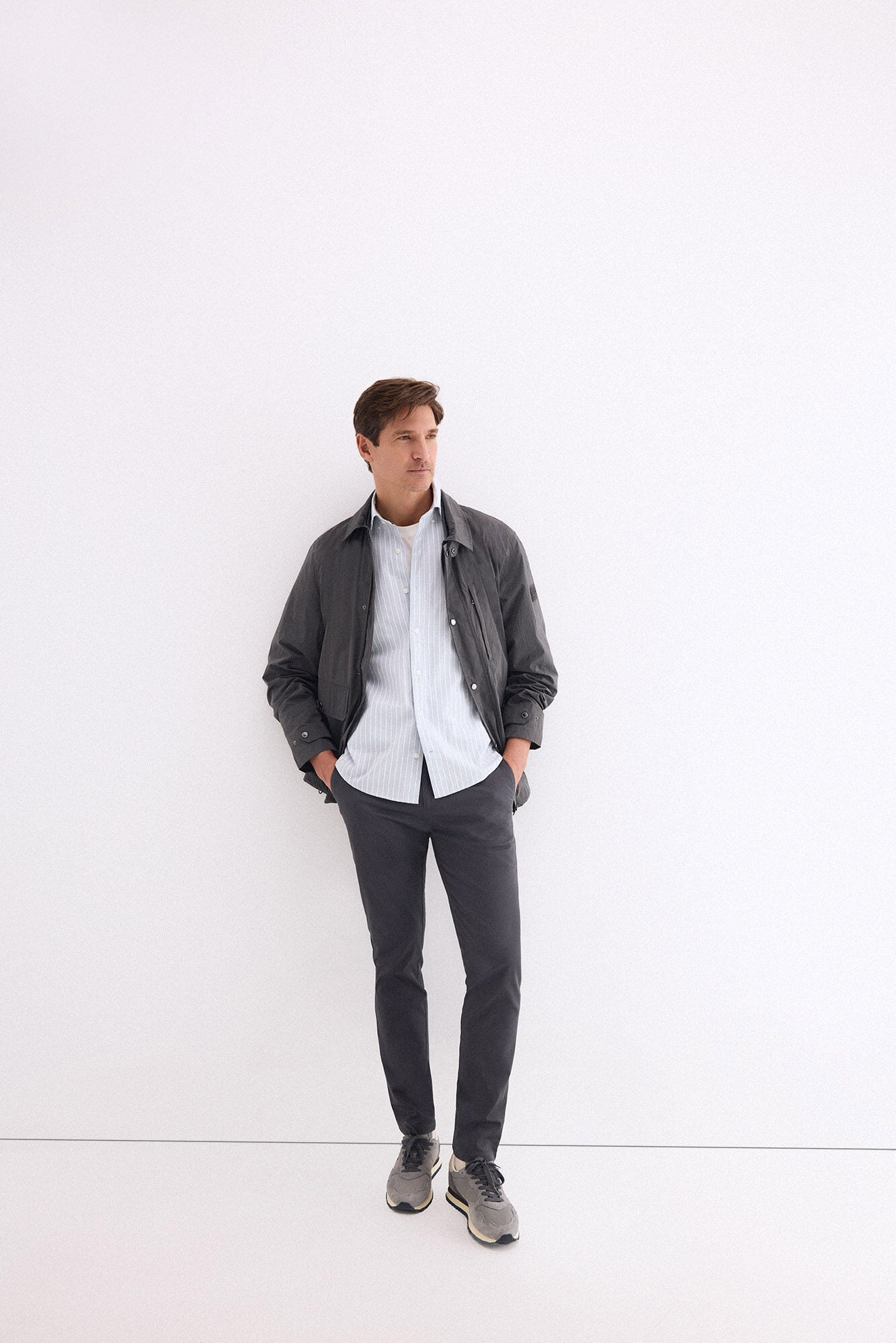 Pedro del Hierro Camisa em popelina texturizada com riscas