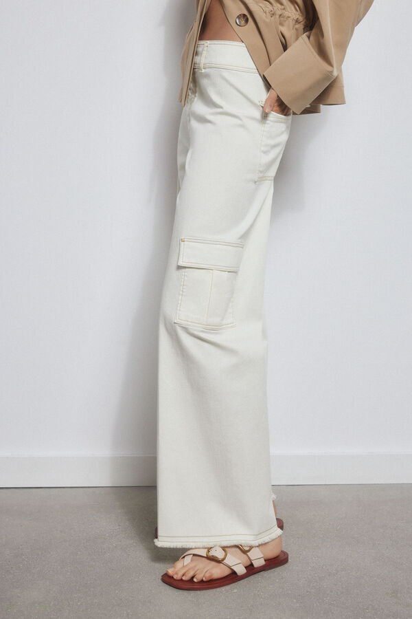 Pedro del Hierro Pantal&oacute;n cargo wide leg cropped seamless Crudo