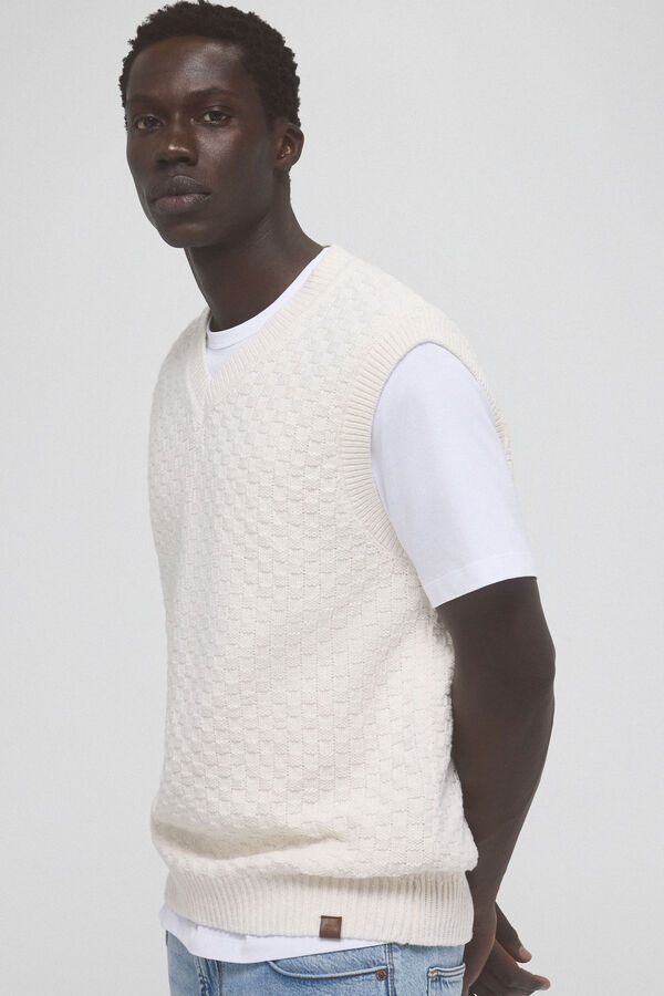 Pedro del Hierro Colete em malha de algod&atilde;o com estrutura quadrada Ecru