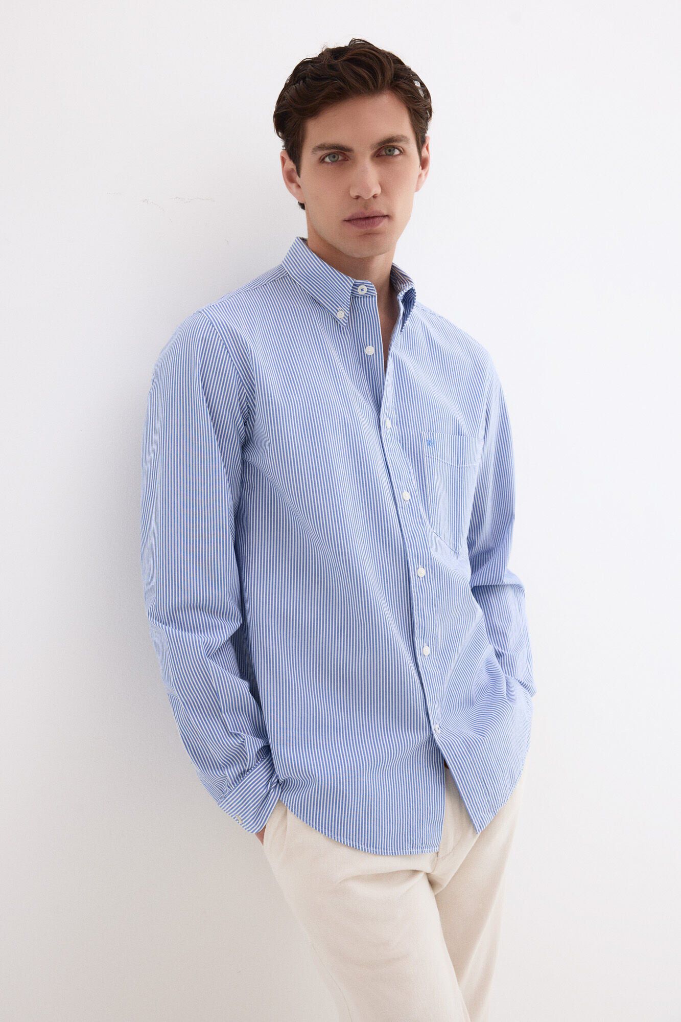 Pedro del Hierro Camisa em seersucker &agrave;s riscas