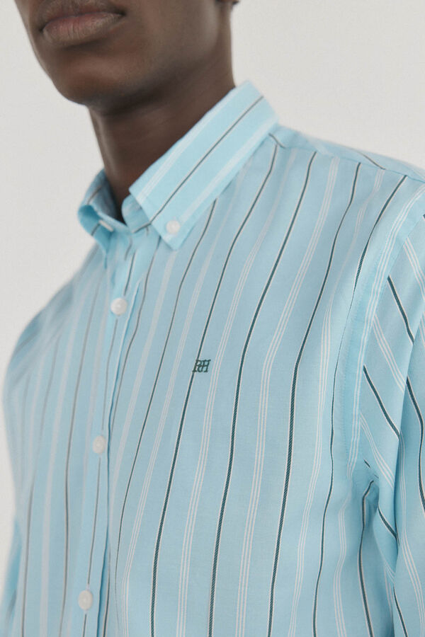 Pedro del Hierro Camisa riscas tecido italiano Turquesa